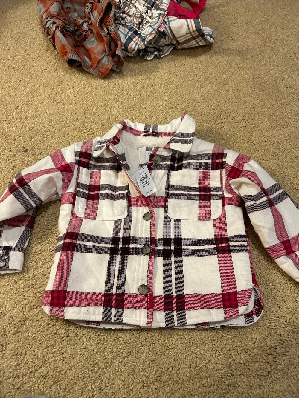 GAP Girls Plaid Button-Down Shirt Jacket in White, Pink & Gray. NWT